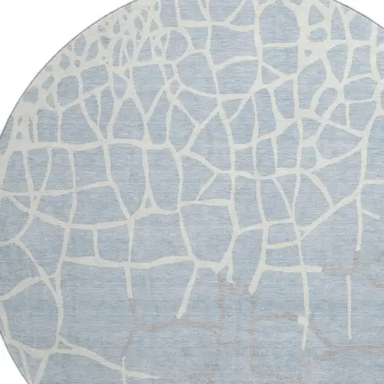 8' Sky Blue Ivory And Gray Abstract Geometric Washable Round Rug With UV Protection Photo 2
