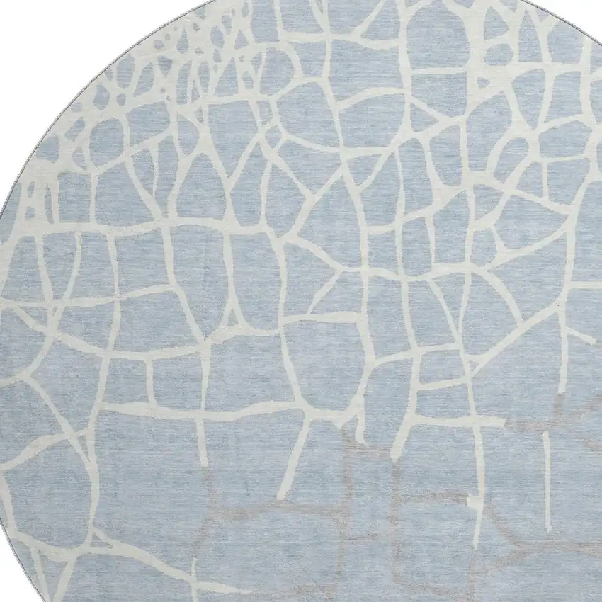 8' Sky Blue Ivory And Gray Abstract Geometric Washable Round Rug With UV Protection Photo 2