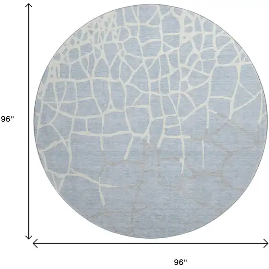 8' Sky Blue Ivory And Gray Abstract Geometric Washable Round Rug With UV Protection Photo 9
