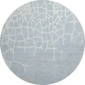Photo of 8' Sky Blue Ivory And Gray Abstract Geometric Washable Round Rug With UV Protection