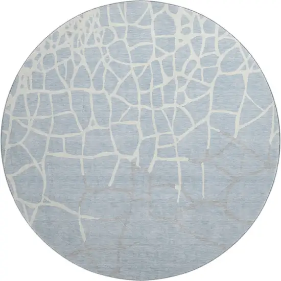8' Sky Blue Ivory And Gray Abstract Geometric Washable Round Rug With UV Protection Photo 1