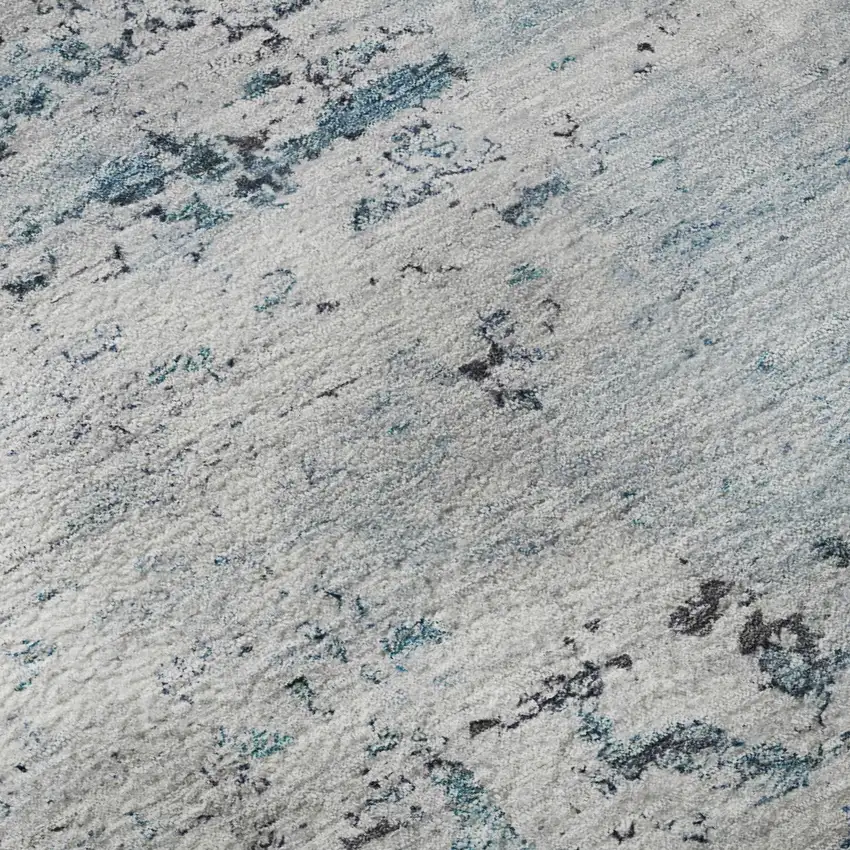 8' Sky Blue Ivory And Gray Abstract Washable Round Rug With UV Protection Photo 8