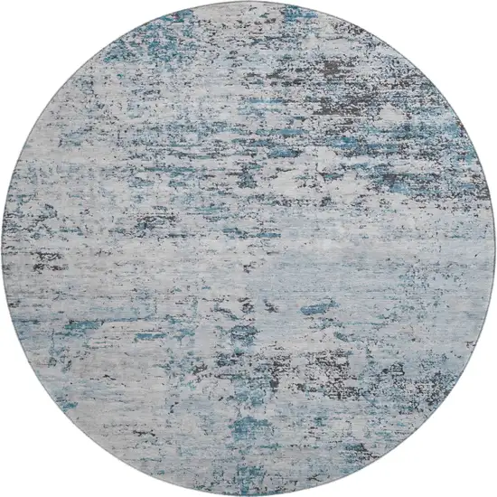 8' Sky Blue Ivory And Gray Abstract Washable Round Rug With UV Protection Photo 1