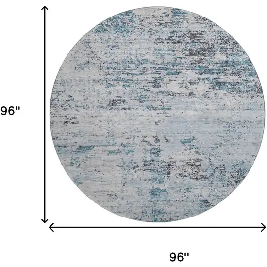 8' Sky Blue Ivory And Gray Abstract Washable Round Rug With UV Protection Photo 9