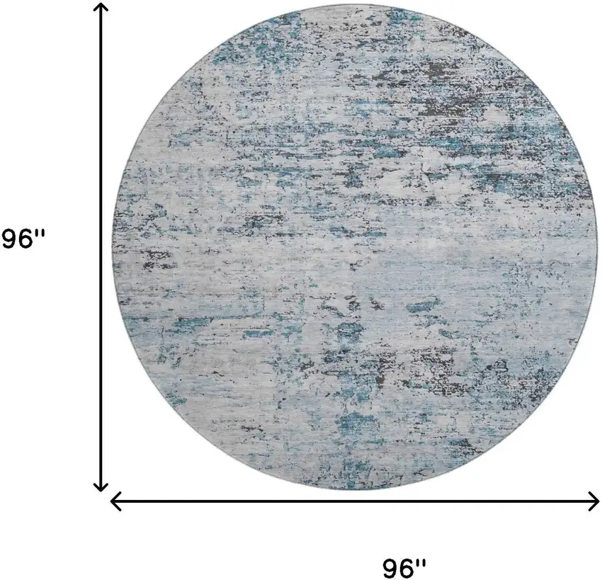 8' Sky Blue Ivory And Gray Abstract Washable Round Rug With UV Protection Photo 9