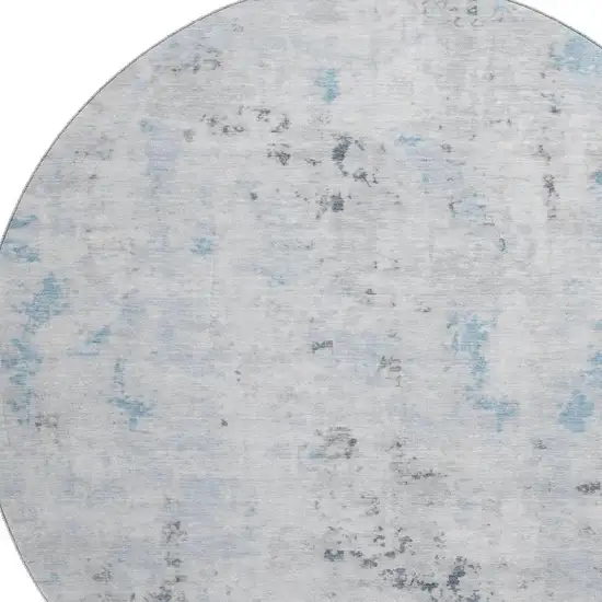 8' Sky Blue Ivory And Gray Abstract Washable Round Rug With UV Protection Photo 2