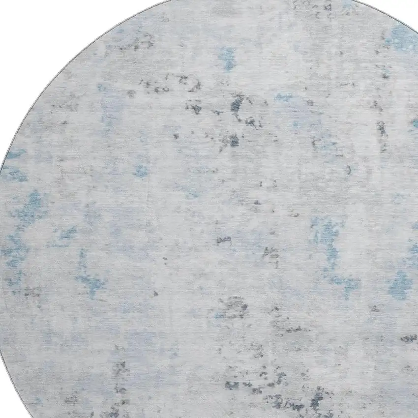 8' Sky Blue Ivory And Gray Abstract Washable Round Rug With UV Protection Photo 2