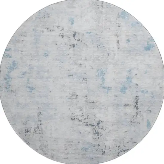 8' Sky Blue Ivory And Gray Abstract Washable Round Rug With UV Protection Photo 3