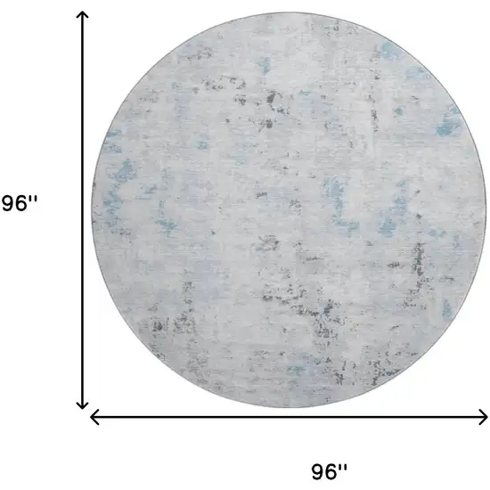 8' Sky Blue Ivory And Gray Abstract Washable Round Rug With UV Protection Photo 9