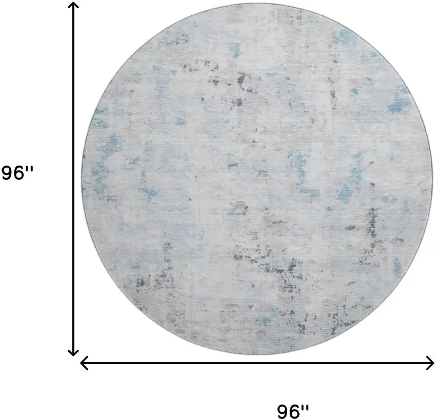 8' Sky Blue Ivory And Gray Abstract Washable Round Rug With UV Protection Photo 9