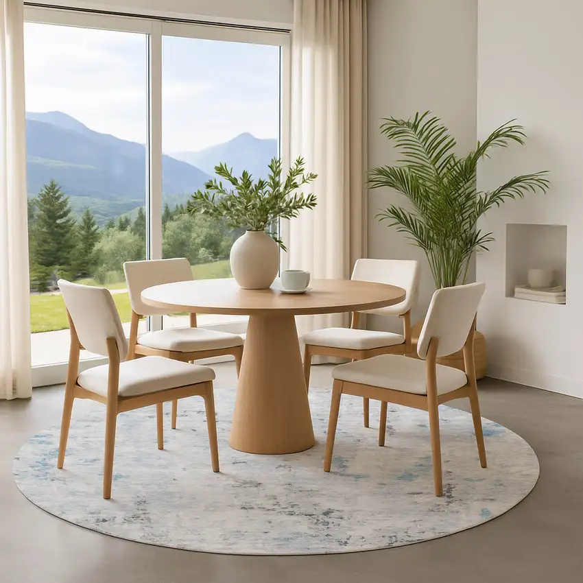 8' Sky Blue Ivory And Gray Abstract Washable Round Rug With UV Protection Photo 4