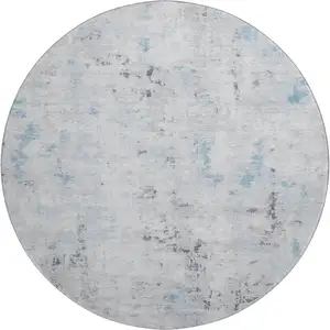 Photo of 8' Sky Blue Ivory And Gray Abstract Washable Round Rug With UV Protection
