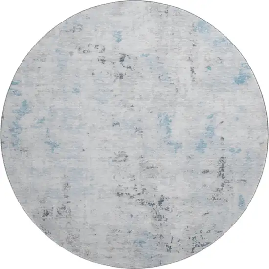 8' Sky Blue Ivory And Gray Abstract Washable Round Rug With UV Protection Photo 1