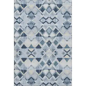 Photo of 8' Sky Blue Ivory And Gray Geometric Washable Area Rug With UV Protection
