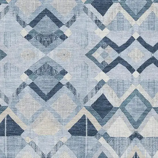 8' Sky Blue Ivory And Gray Geometric Washable Area Rug With UV Protection Photo 2