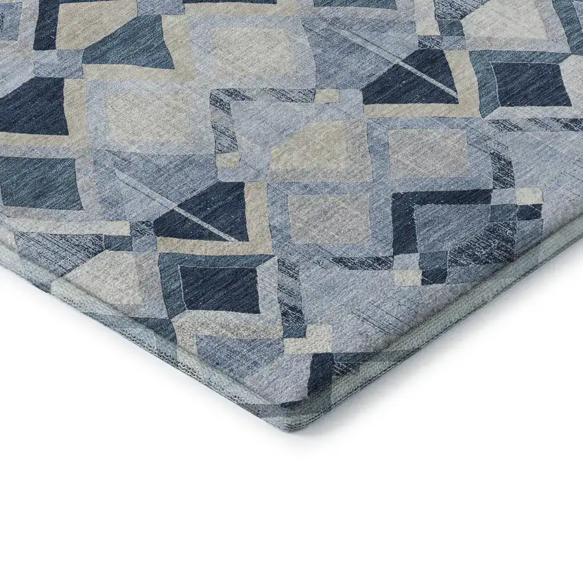 8' Sky Blue Ivory And Gray Geometric Washable Area Rug With UV Protection Photo 8