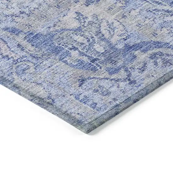 8' Sky Blue Ivory And Gray Round Damask Washable Indoor Outdoor Area Rug Photo 4