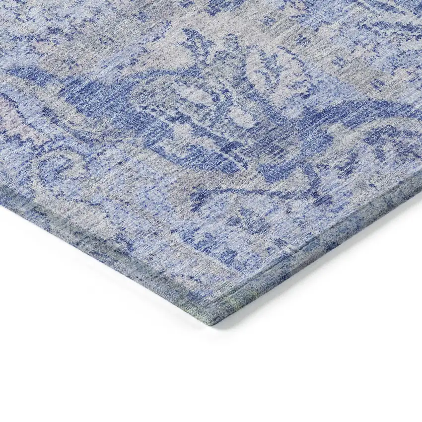 8' Sky Blue Ivory And Gray Round Damask Washable Indoor Outdoor Area Rug Photo 4