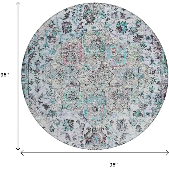 8' Sky Blue Ivory And Lavender Round Floral Medallion Washable Indoor Outdoor Area Rug Photo 9