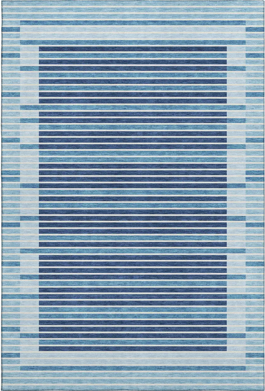 8' Sky Blue Ivory And Navy Blue Striped Washable Area Rug With UV Protection Photo 6