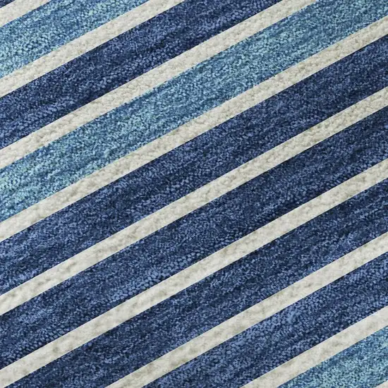 8' Sky Blue Ivory And Navy Blue Striped Washable Area Rug With UV Protection Photo 2