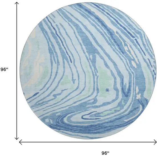 8' Sky Blue Ivory And Sage Abstract Washable Round Rug With UV Protection Photo 9