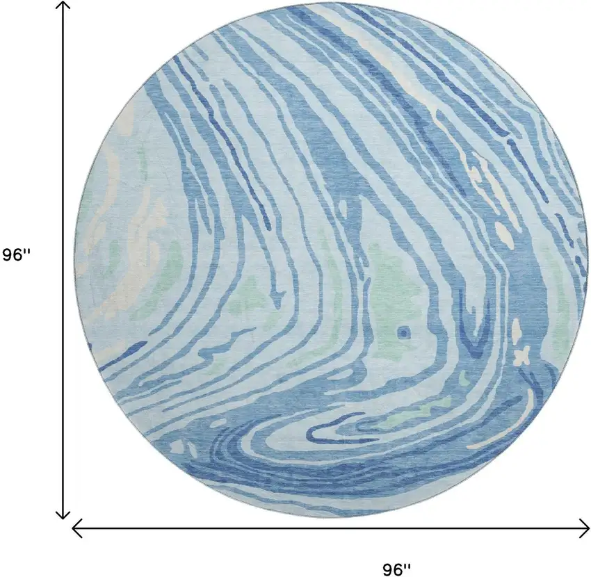 8' Sky Blue Ivory And Sage Abstract Washable Round Rug With UV Protection Photo 9