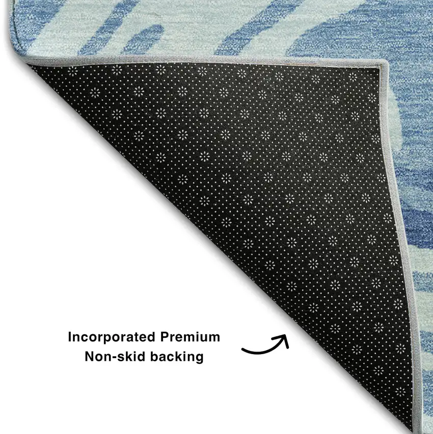 8' Sky Blue Ivory And Sage Abstract Washable Round Rug With UV Protection Photo 5