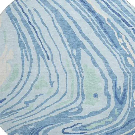 8' Sky Blue Ivory And Sage Abstract Washable Round Rug With UV Protection Photo 2