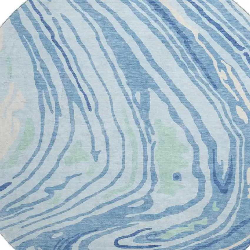 8' Sky Blue Ivory And Sage Abstract Washable Round Rug With UV Protection Photo 2