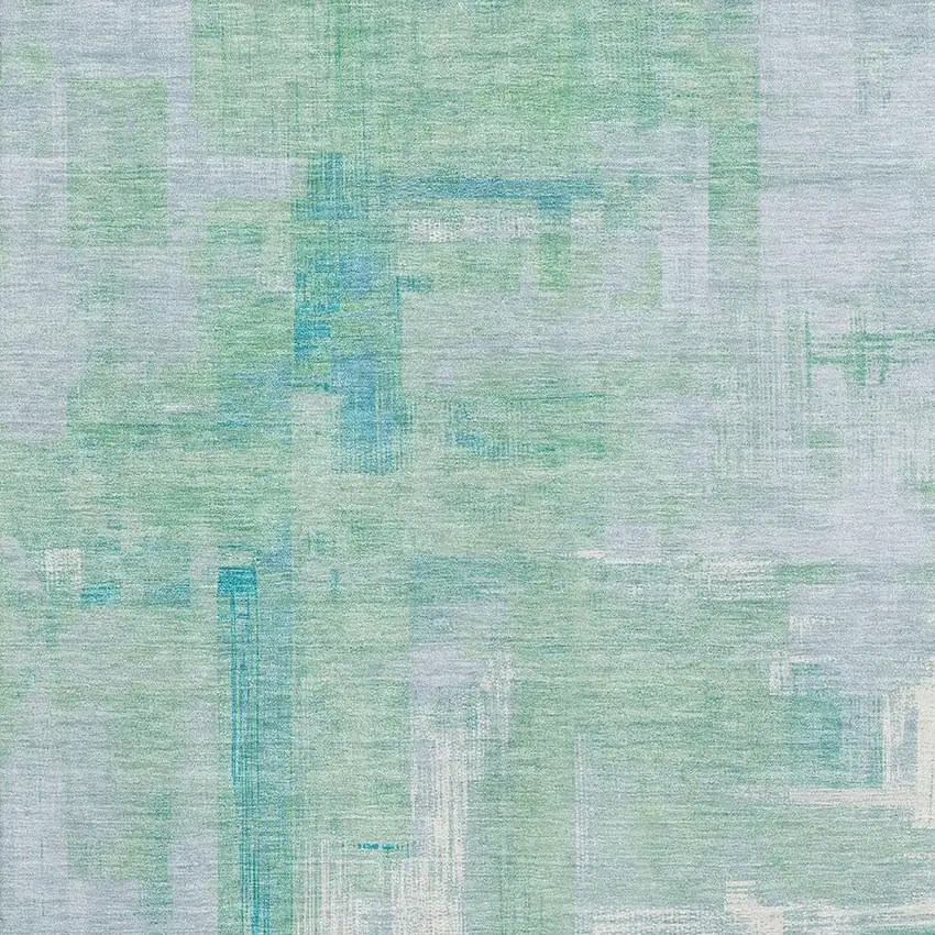 8' Sky Blue Ivory And Teal Abstract Washable Area Rug With UV Protection Photo 2