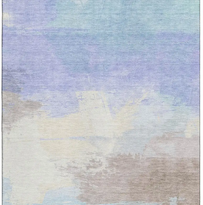 8' Sky Blue Lavender And Beige Abstract Washable Area Rug With UV Protection Photo 2