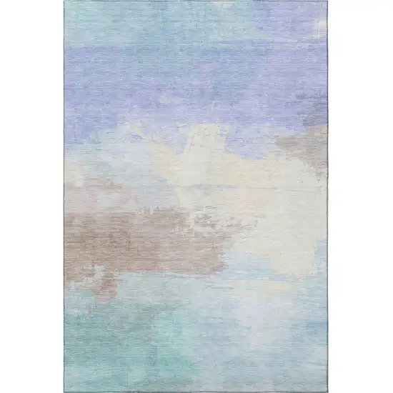 8' Sky Blue Lavender And Beige Abstract Washable Area Rug With UV Protection Photo 3