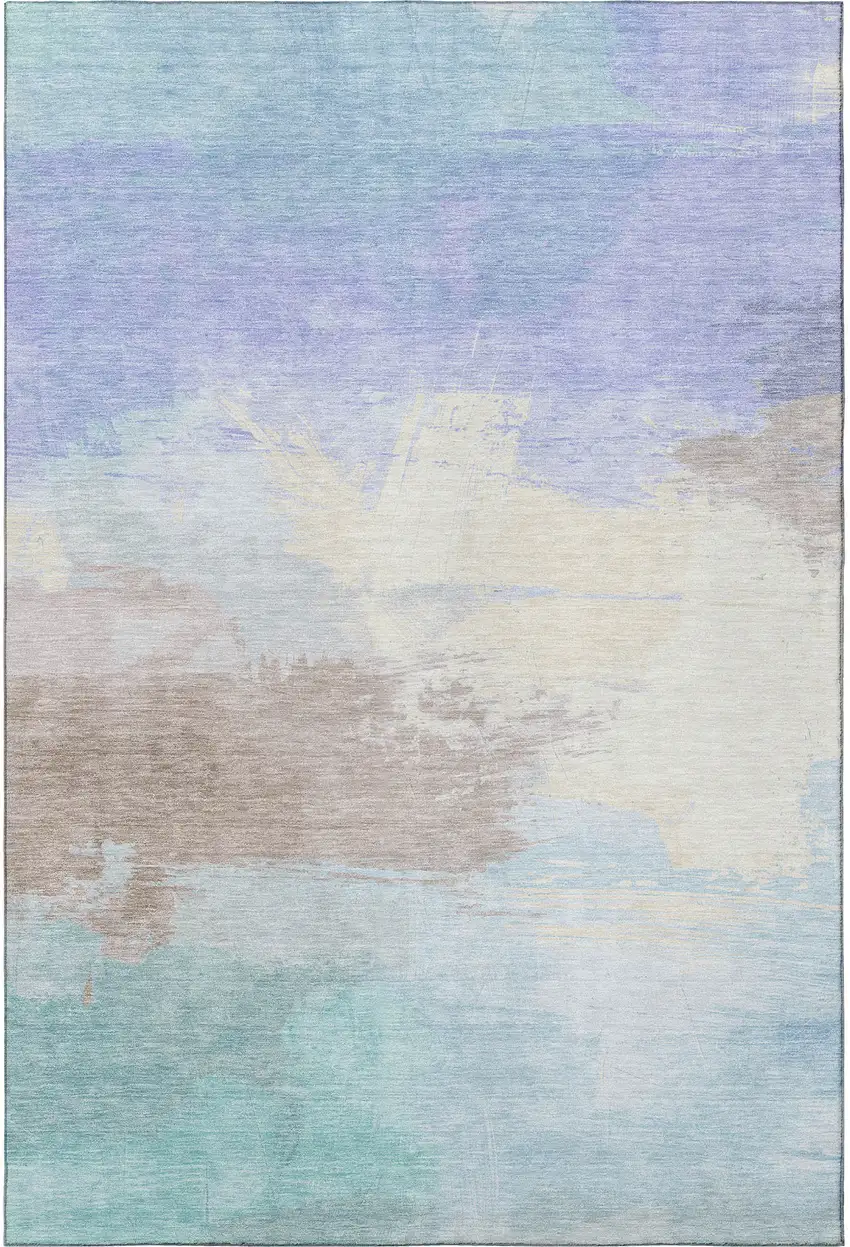 8' Sky Blue Lavender And Beige Abstract Washable Area Rug With UV Protection Photo 3