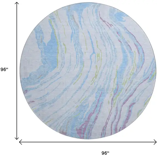 8' Sky Blue Lavender And Green Abstract Washable Round Rug With UV Protection Photo 9