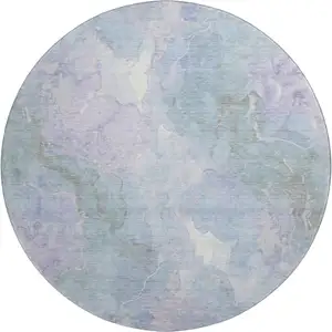 Photo of 8' Sky Blue Lavender And Ivory Abstract Washable Round Rug With UV Protection
