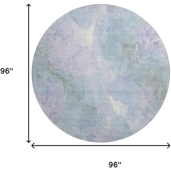 8' Sky Blue Lavender And Ivory Abstract Washable Round Rug With UV Protection Photo 9