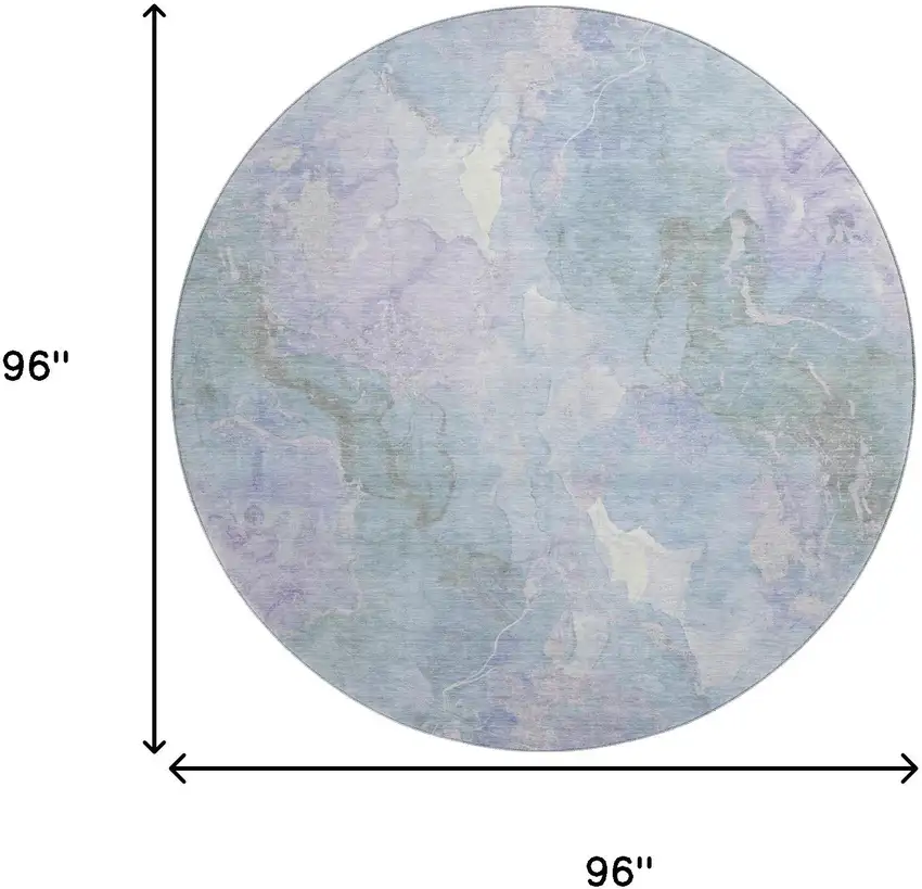 8' Sky Blue Lavender And Ivory Abstract Washable Round Rug With UV Protection Photo 9