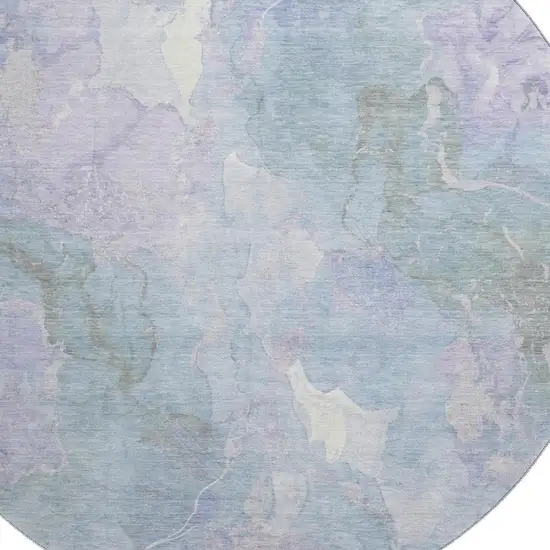 8' Sky Blue Lavender And Ivory Abstract Washable Round Rug With UV Protection Photo 2