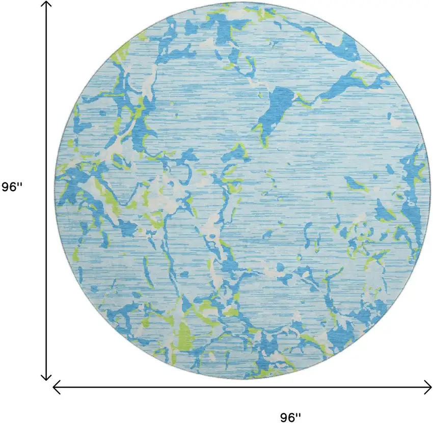 8' Sky Blue Lime Green And Ivory Striped Washable Round Rug With UV Protection Photo 9