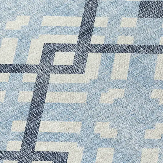 8' Sky Blue Navy Blue And Ivory Round Geometric Washable Indoor Outdoor Area Rug Photo 7