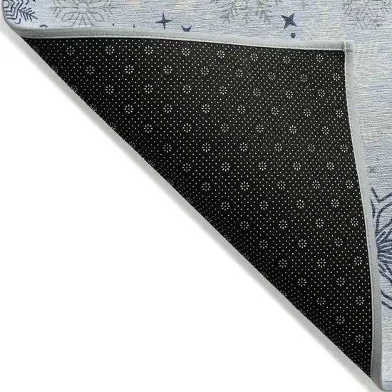 8' Sky Blue Navy Blue And Ivory Round Snowflake Washable Indoor Outdoor Area Rug Photo 8