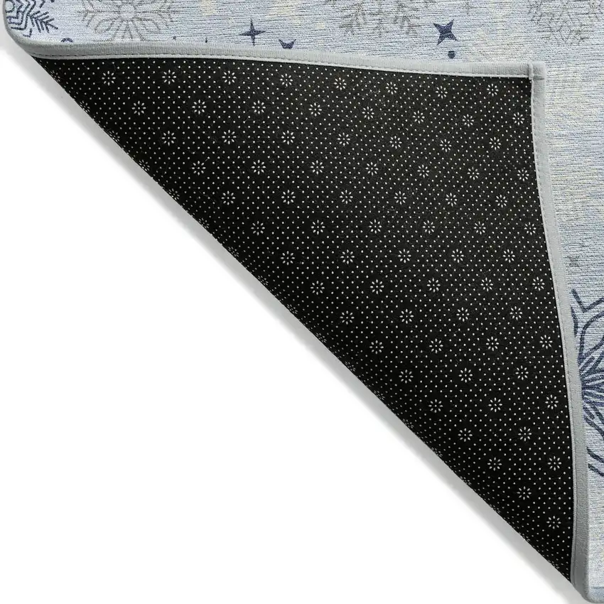 8' Sky Blue Navy Blue And Ivory Round Snowflake Washable Indoor Outdoor Area Rug Photo 8