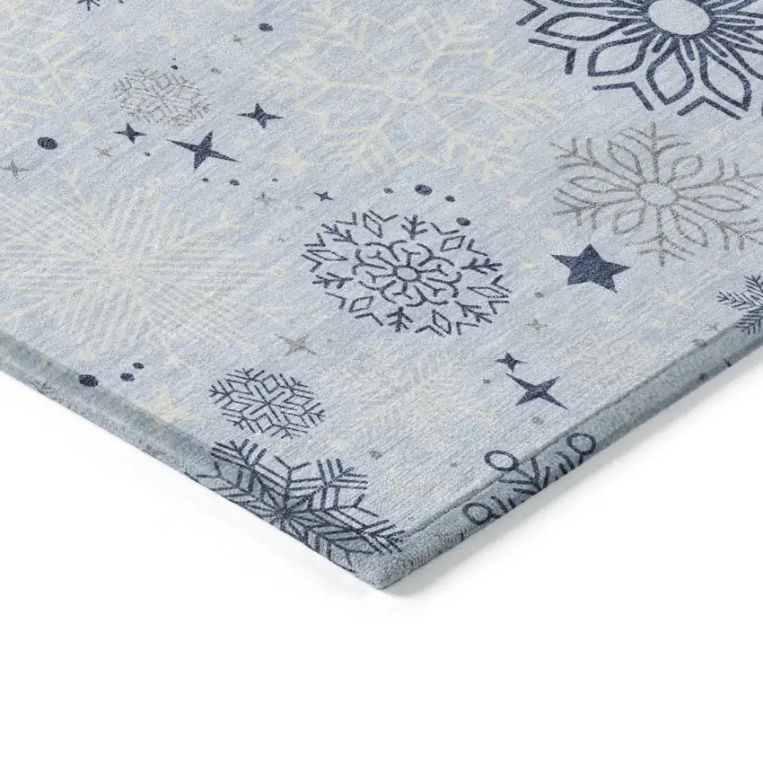 8' Sky Blue Navy Blue And Ivory Round Snowflake Washable Indoor Outdoor Area Rug Photo 8