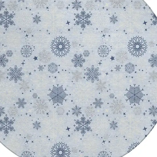 8' Sky Blue Navy Blue And Ivory Round Snowflake Washable Indoor Outdoor Area Rug Photo 2