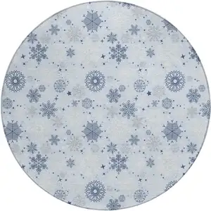 Photo of 8' Sky Blue Navy Blue And Ivory Round Medallion Washable Indoor Outdoor Area Rug