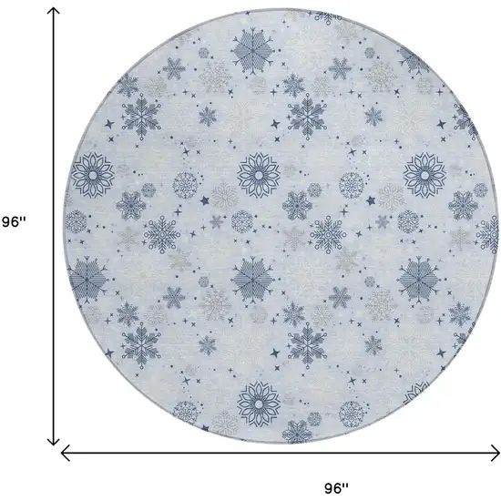 8' Sky Blue Navy Blue And Ivory Round Snowflake Washable Indoor Outdoor Area Rug Photo 9