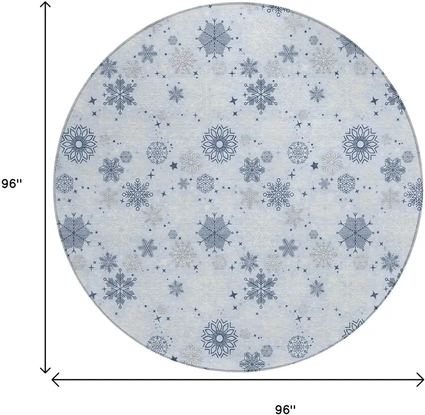8' Sky Blue Navy Blue And Ivory Round Snowflake Washable Indoor Outdoor Area Rug Photo 9