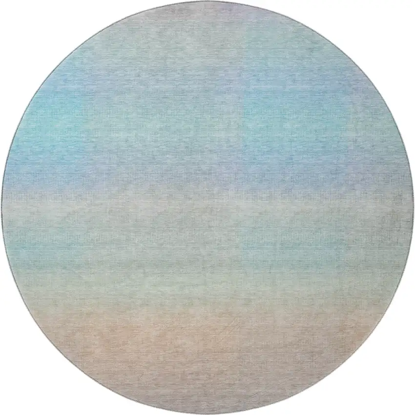 8' Sky Blue Peach And Lilac Striped Washable Round Rug With UV Protection Photo 3