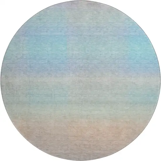 8' Sky Blue Peach And Lilac Striped Washable Round Rug With UV Protection Photo 1